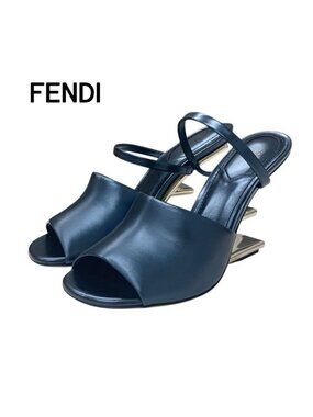 Fendi First Sandals Shoes Metallic Cles The Blue Silver Metal Heel Strap